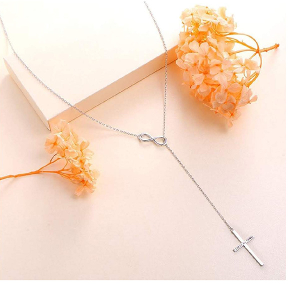 CROSS LOVE S925 Sterling Silver Lariat Necklace - Picture 4 of 6